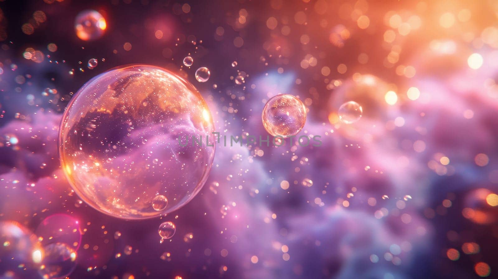 soap bubbles on a dark background. Mesmerizing balloons filled with night air with shimmering surface.