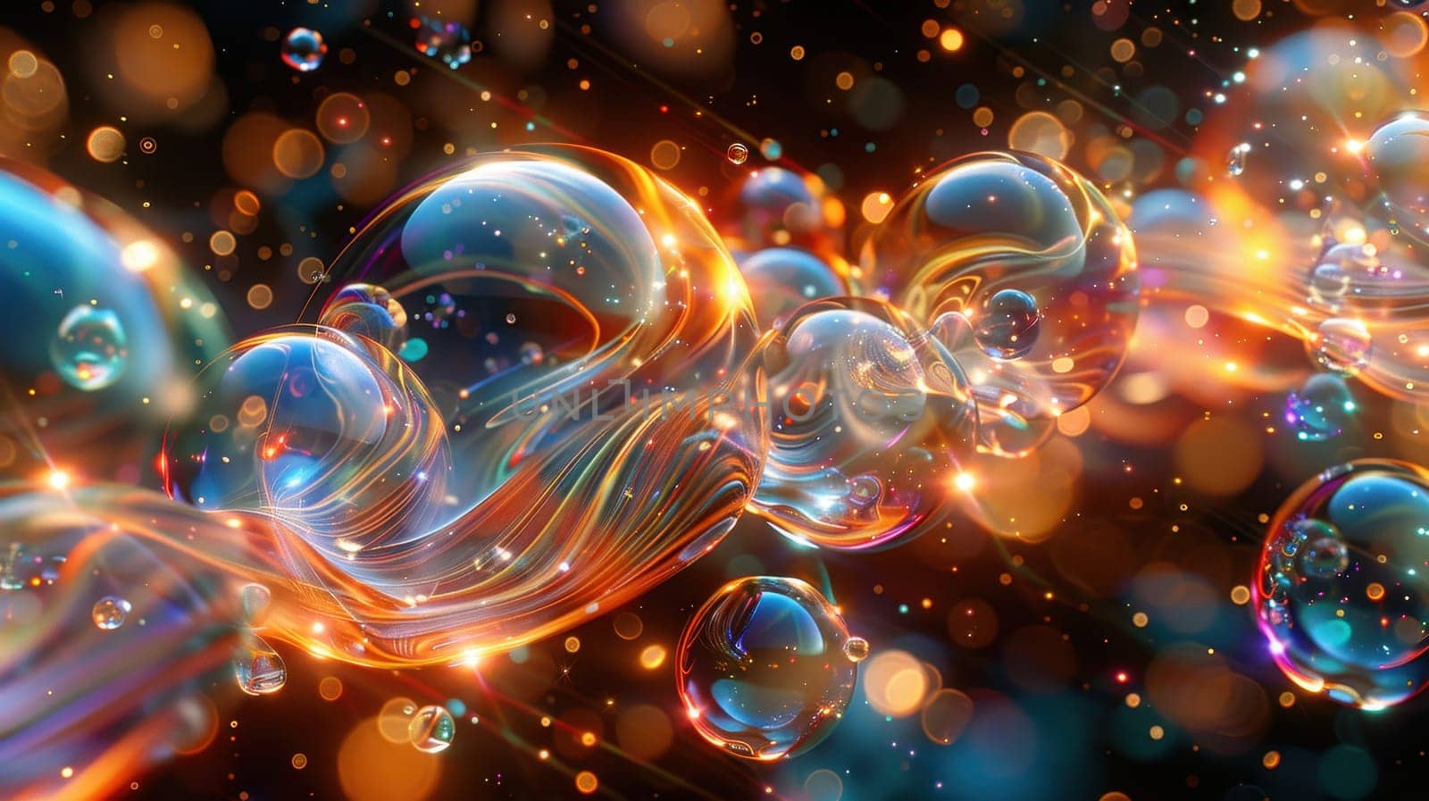 colorful soap bubbles in neon lighting. Mesmerizing balloons filled with night air, with an iridescent surface.