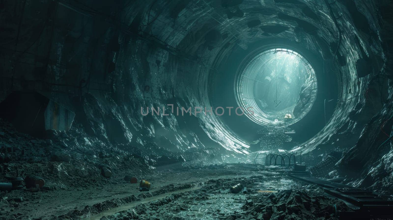 Construction of a tunnel of a high-speed railway line. Construction of a large tunnel in the mountain.