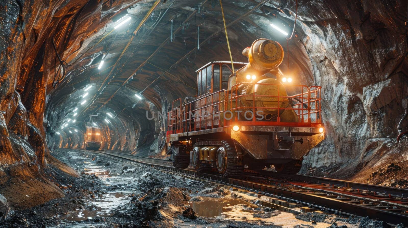 Construction of a tunnel of a high-speed railway line. Construction of a large tunnel in the mountain.