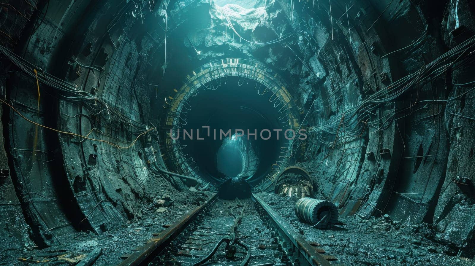 Construction of a tunnel of a high-speed railway line. Construction of a large tunnel in the mountain.