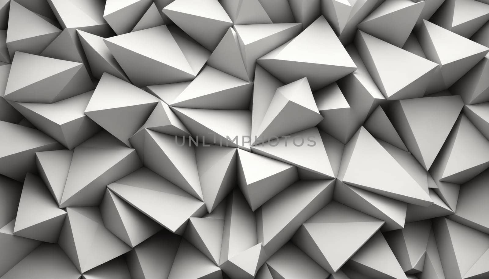 A photograph of a surface covered in overlapping, three-dimensional triangles. The triangles are all gray, giving the surface a textured and abstract appearance.