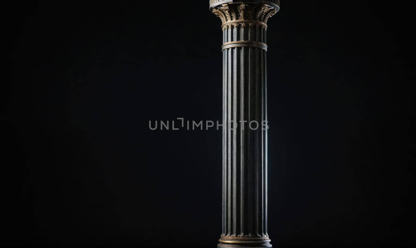 The image features a solitary, fluted pillar against a dark, seemingly endless background. The pillar is made of a smooth, gray material and has a decorative, ornate top.