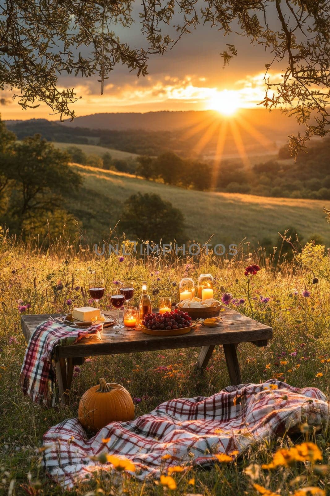 A very beautifully set table in nature, in a cozy autumn garden. High quality photo
