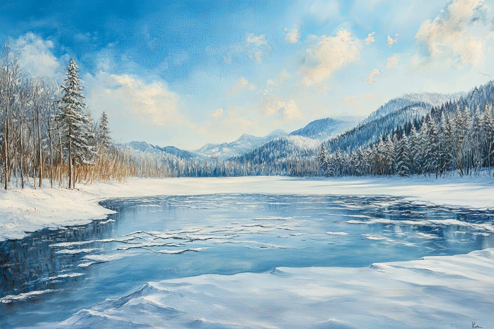Mountain lake in early spring, thaw, drifting ice. High quality photo