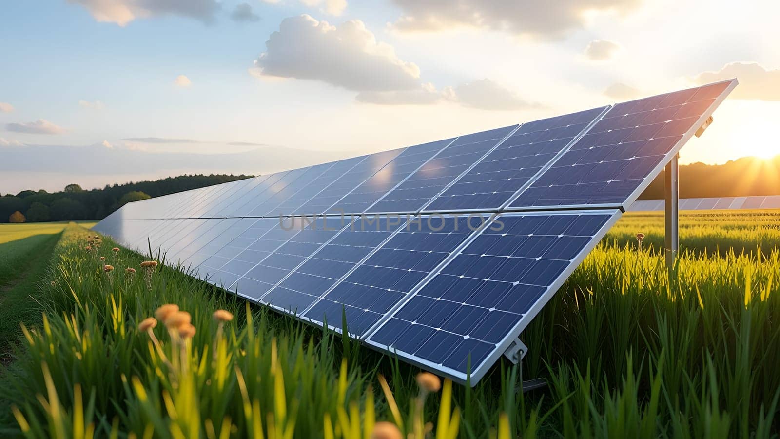 big solar power plant in the field, generative ai. High quality photo