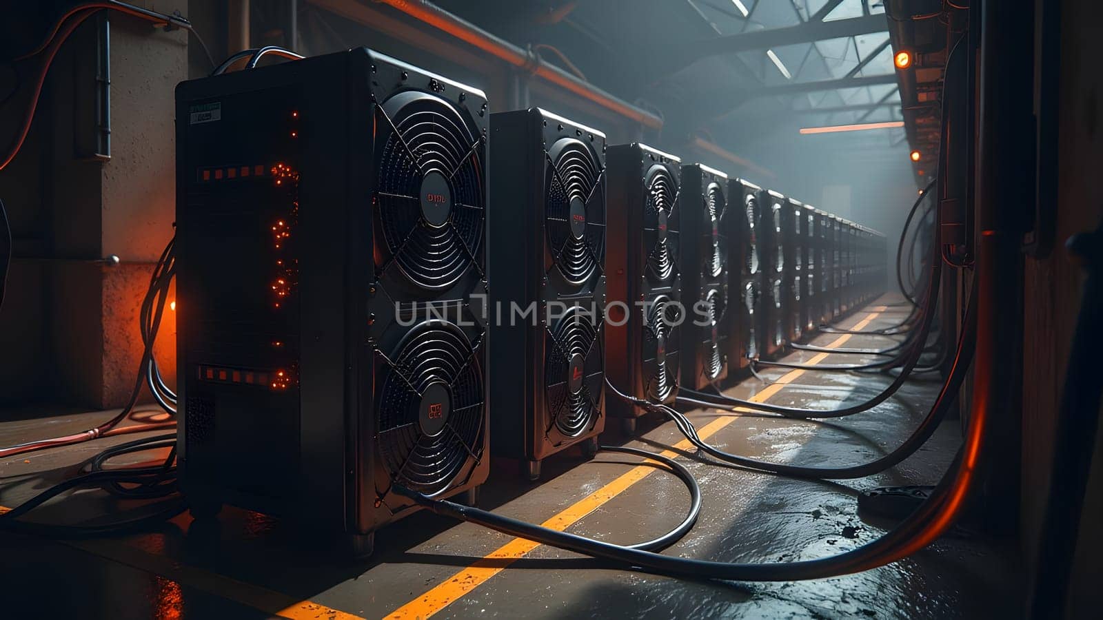 Data center, cryptocurrency mining equipment, generative ai. High quality photo