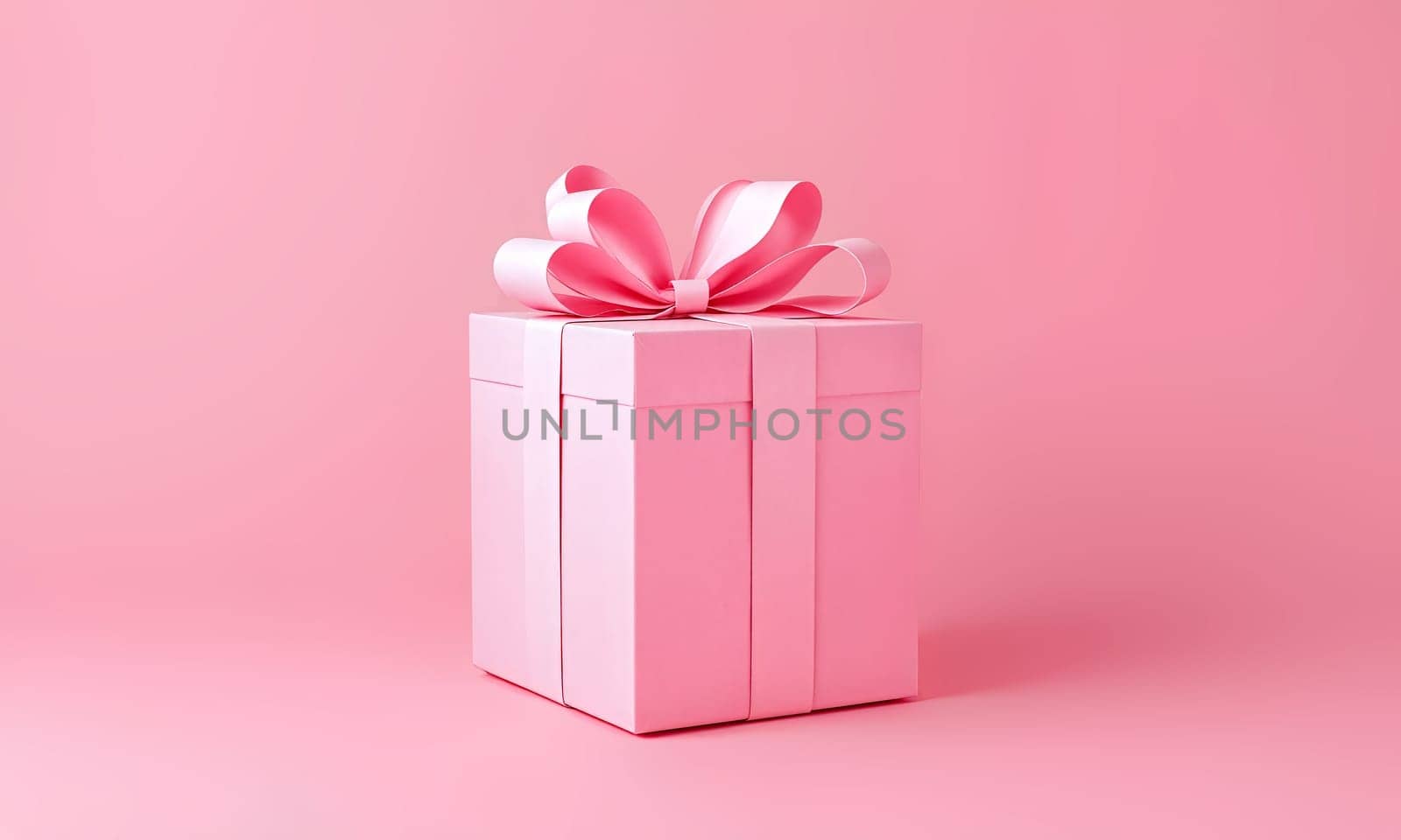 The pastel pink gift box features a decorative bow and stands out on a matching pink background, ideal for celebrations or special occasions - Generative AI