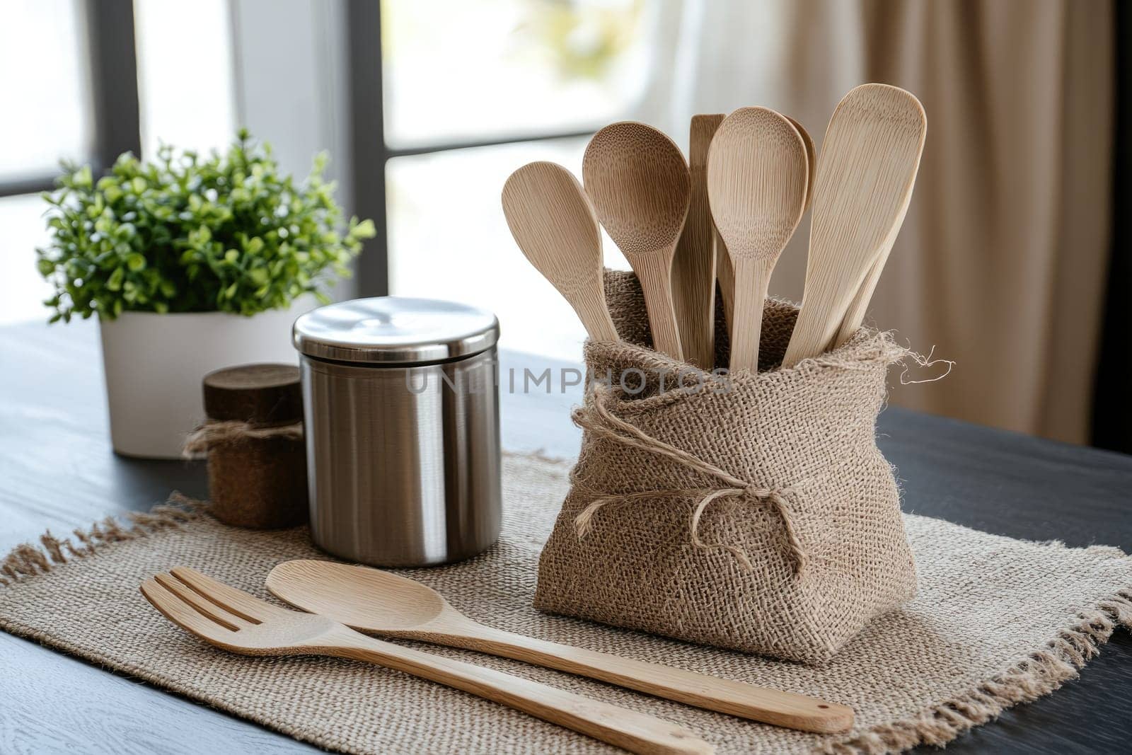 Sustainable utensils: wooden kitchen essentials crafted for eco-friendly atmosphere, environmentally conscious living, healthy cooking practices while promoting benefits of natural materials
