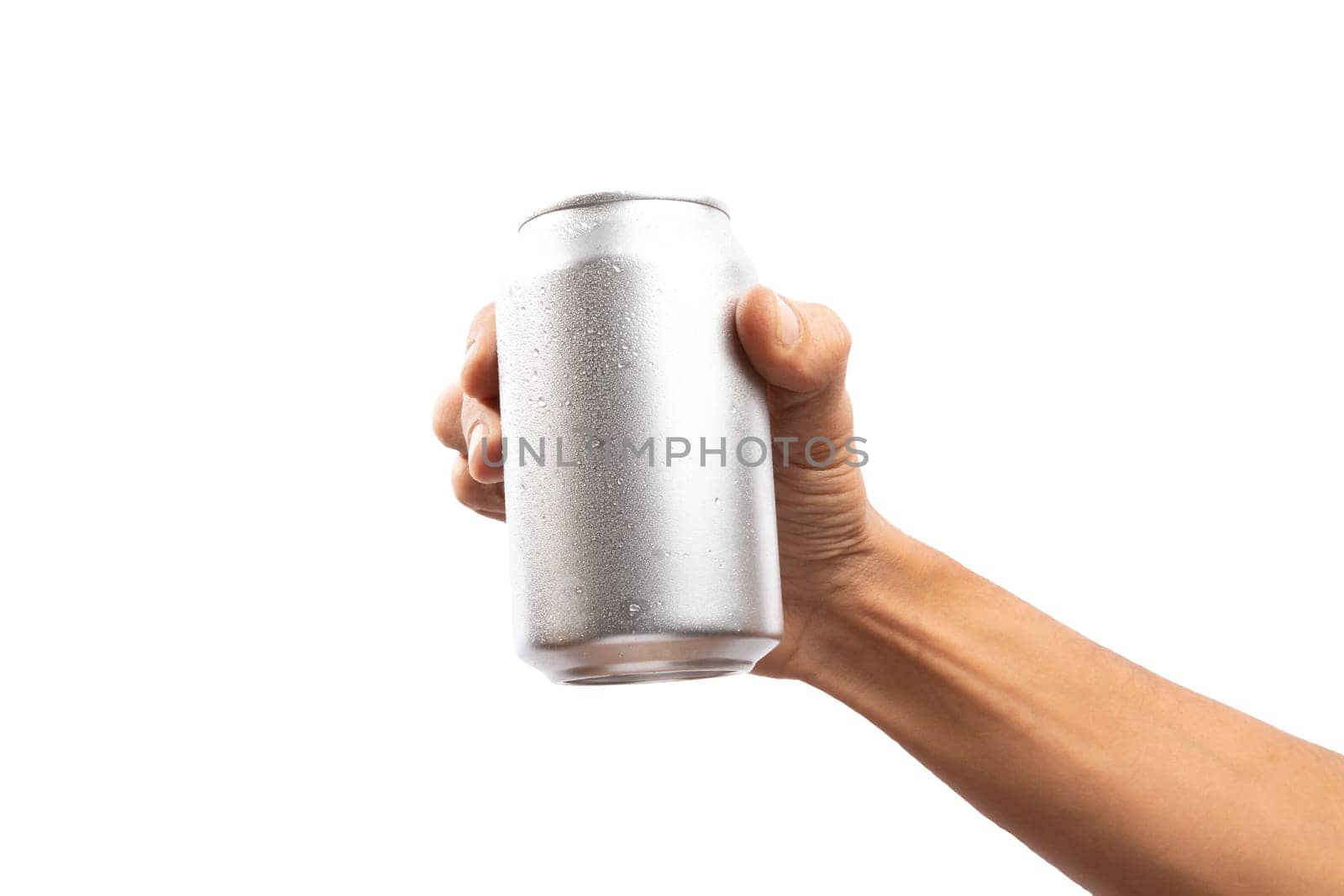 Black male hand holding aluminum can no background by TropicalNinjaStudio