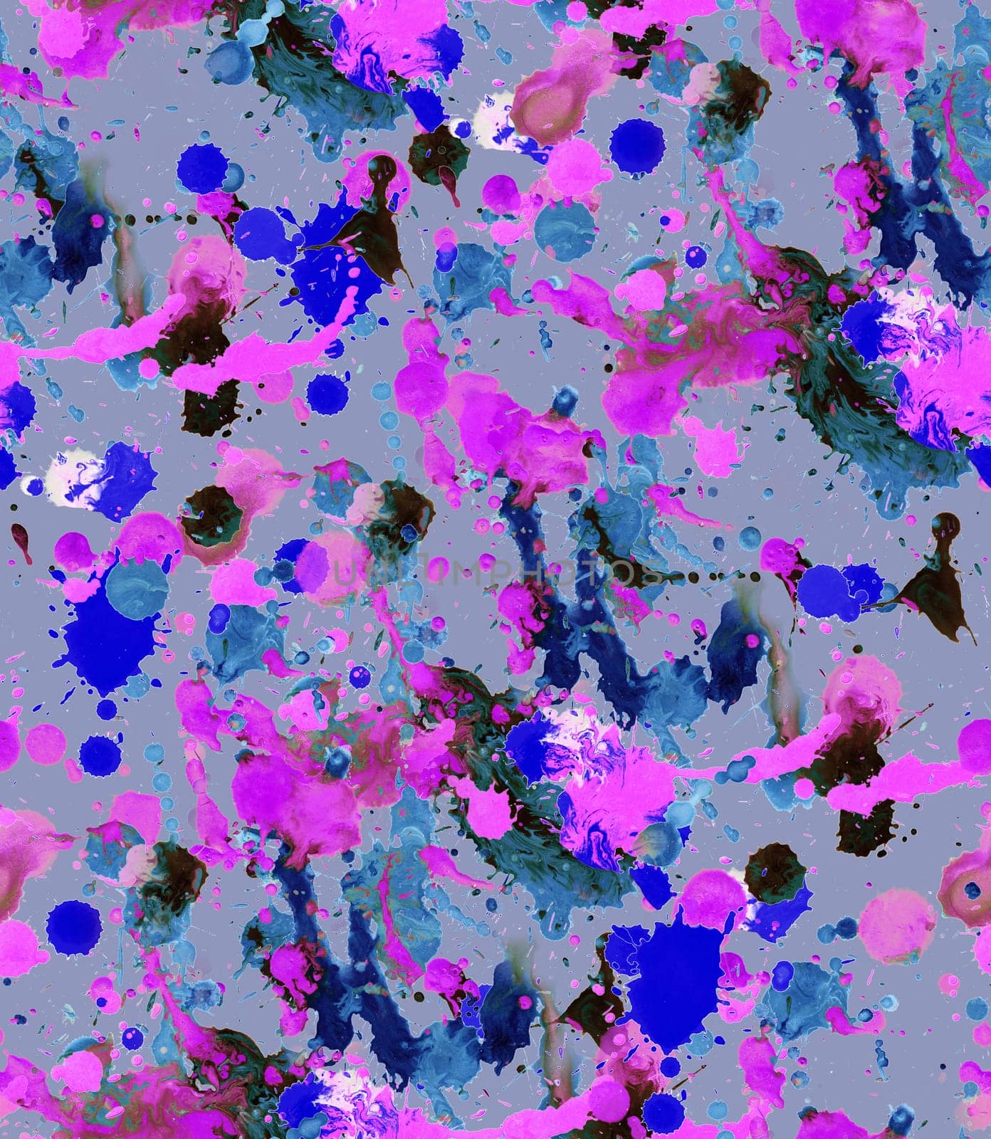 Seamless pattern with abstract creative blots and splashes painted with gouache for paint box design