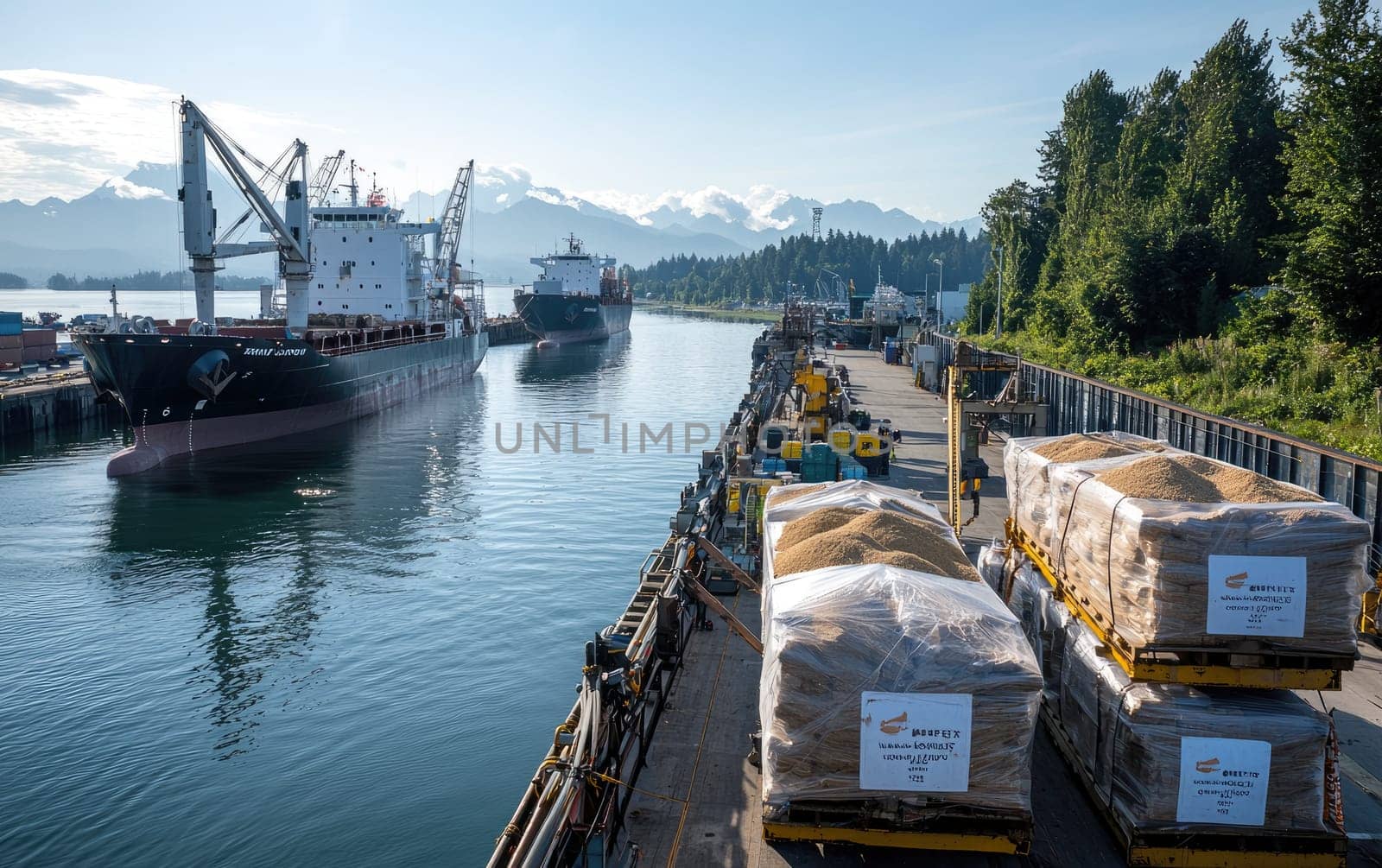 Grain export: shipment of wheat to international markets, agricultural trade growth, stabilizing food supply, economic cooperation through seamless movement of essential crops worldwide