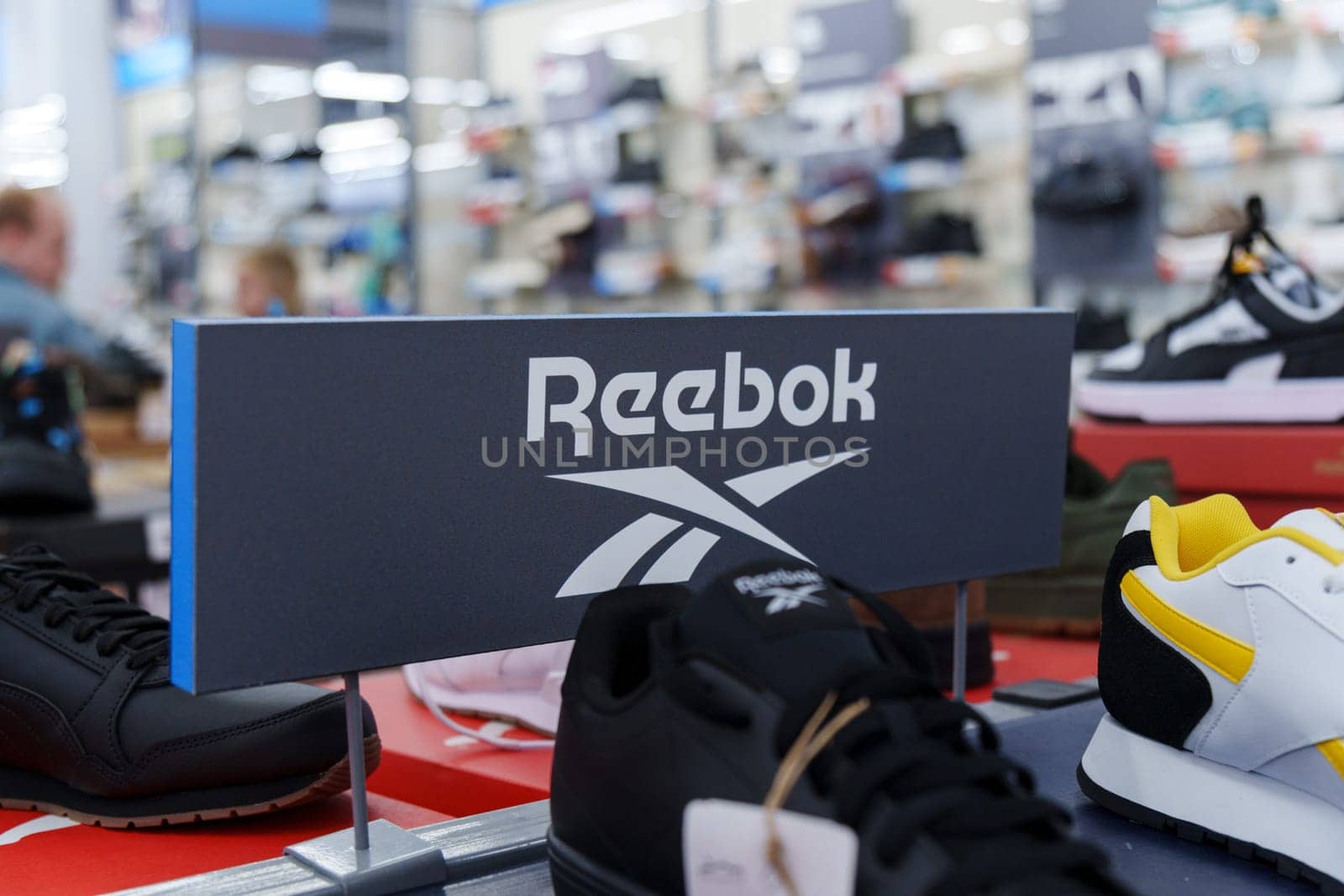 Tyumen, Russia-August 11, 2024: Reebok Athletic shoes are showcased prominently at a retail display