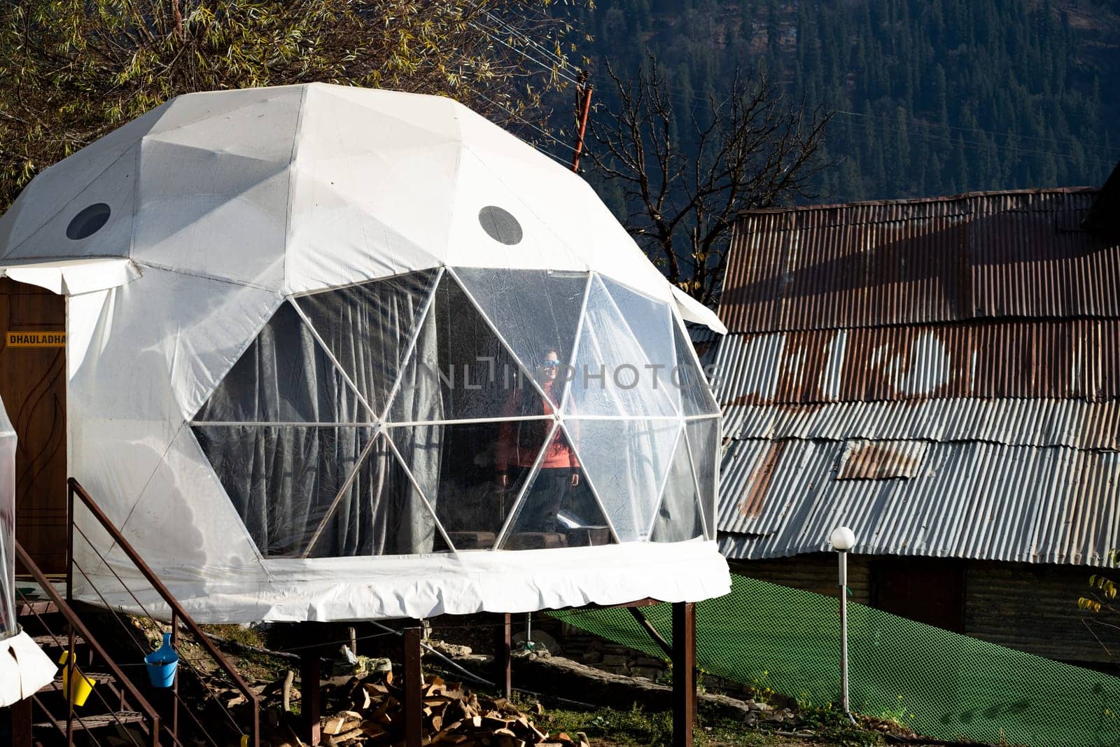 geodesic, triangular and swiss tents at a popular glamping spot near hampta village manali for eco freindly and comfortable adventure stays in India