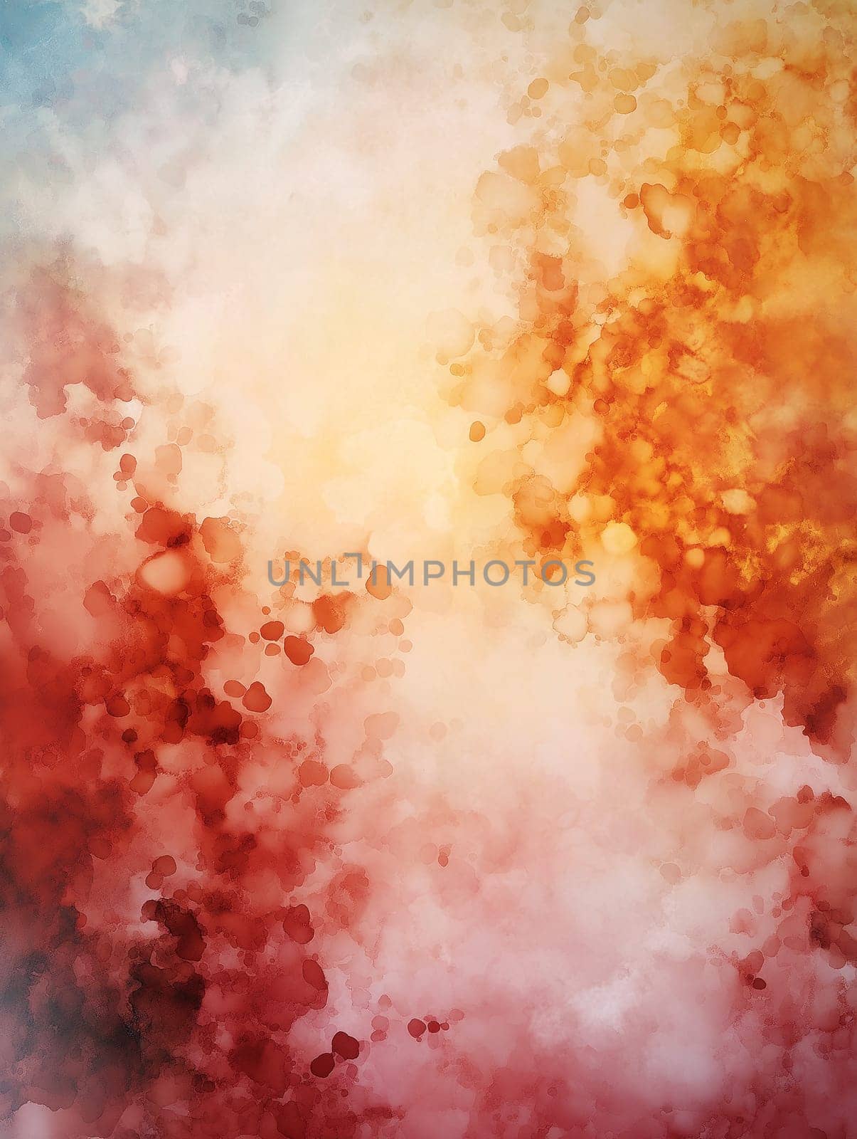 A painting of a red and yellow background with splatters of paint. The splatters are in various sizes and shapes, creating a sense of movement and energy. The overall mood of the painting is chaotic