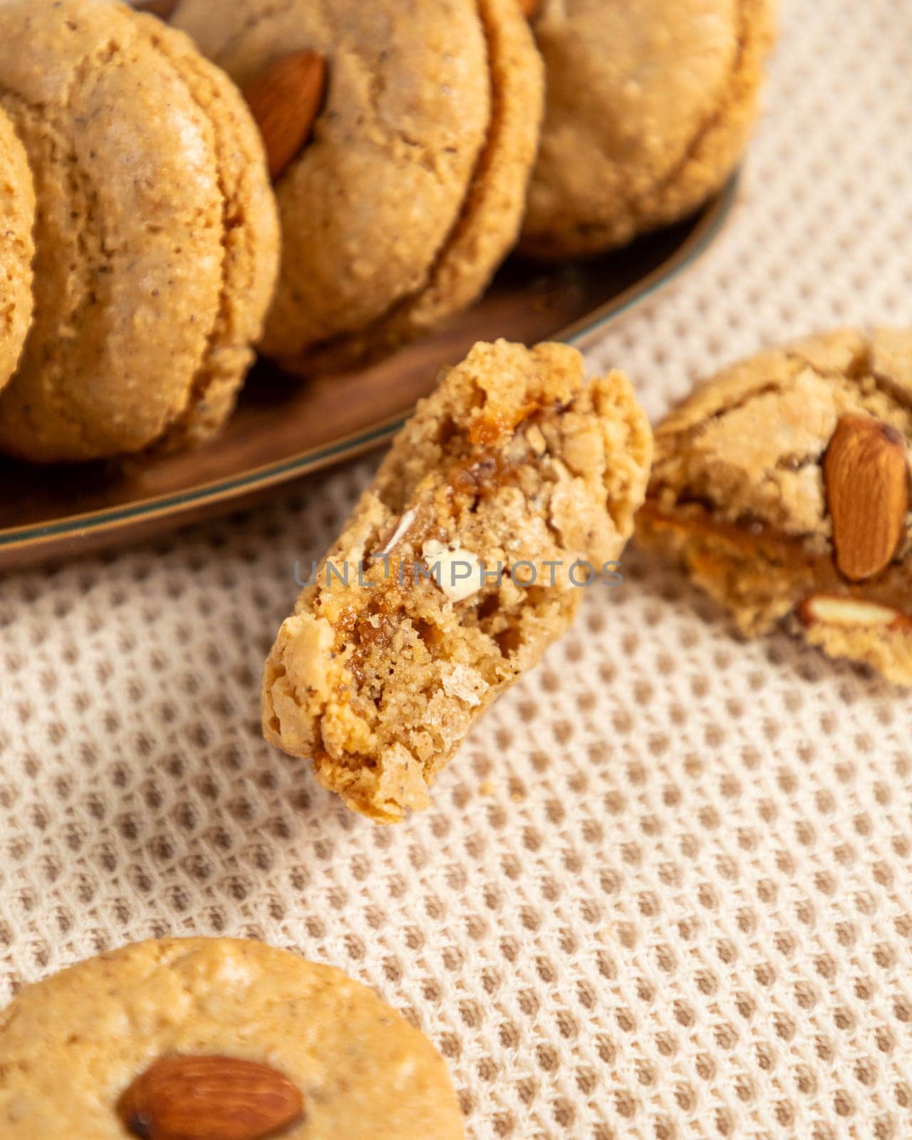 Delicious almond cookies are freshly baked and waiting to be enjoyed