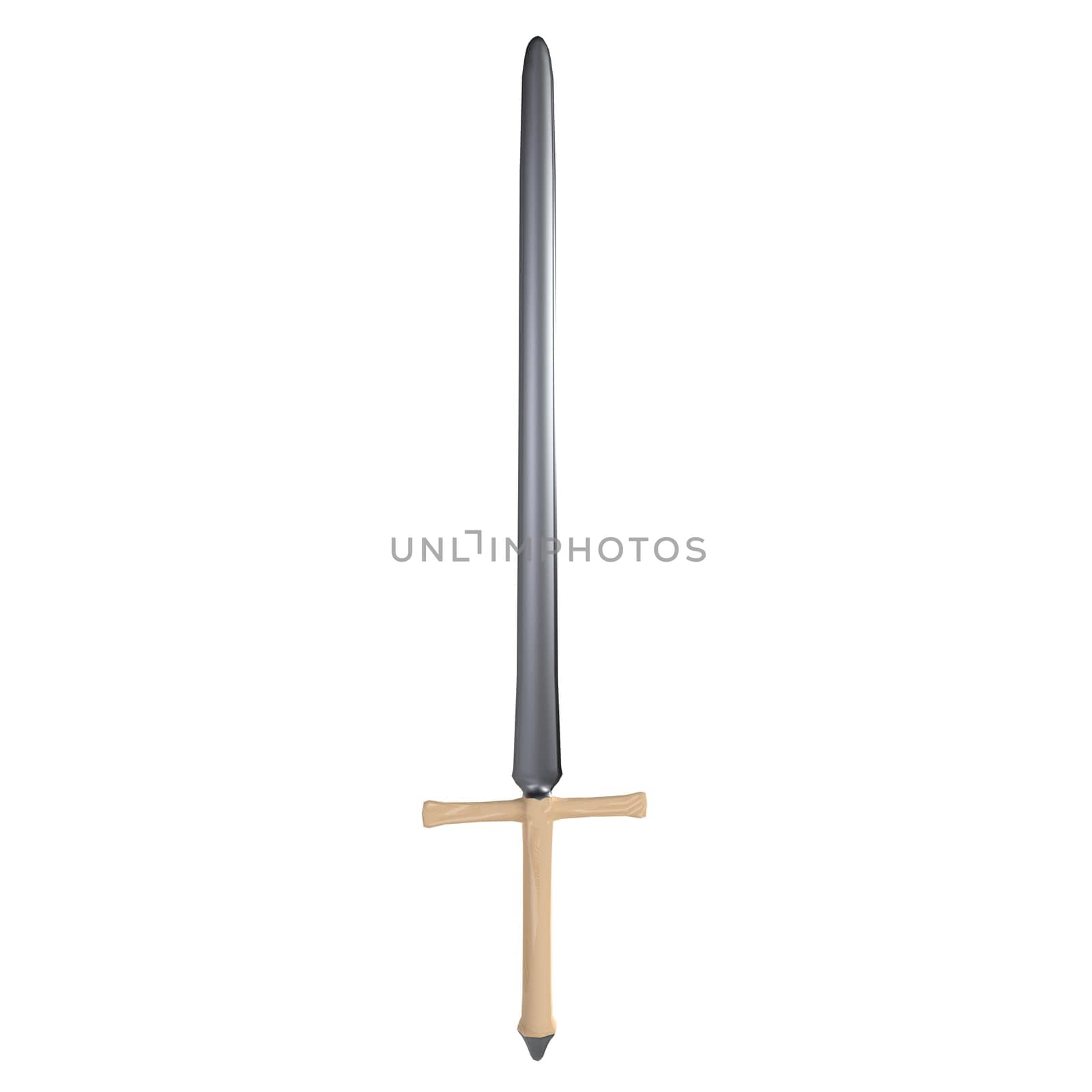 A detailed replica sword featuring a long, sleek blade and a simple crossguard.
