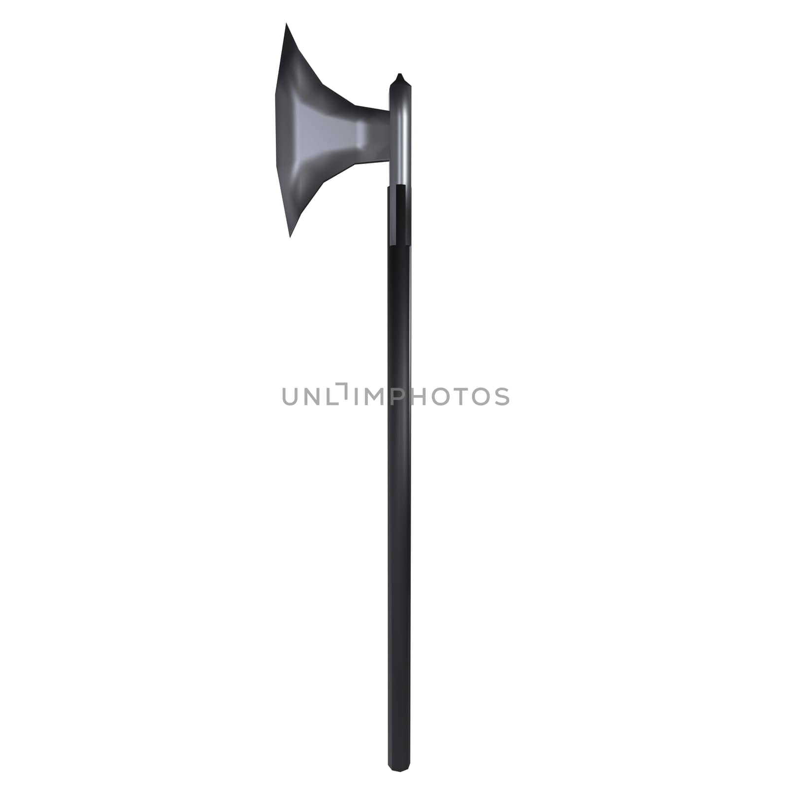 A close-up view of a modern axe showcasing its distinct design and materials.