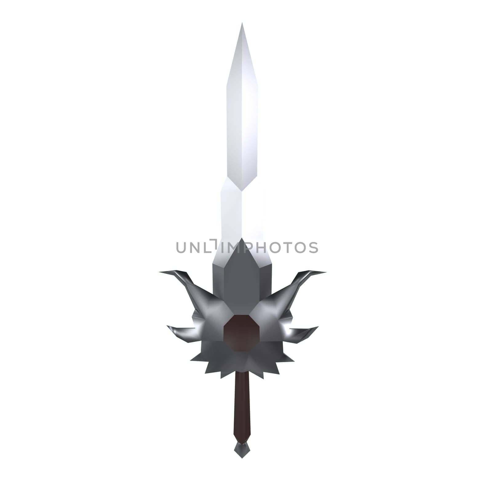 A unique sword features a silver blade and ornate hilt, perfect for fantasy settings.