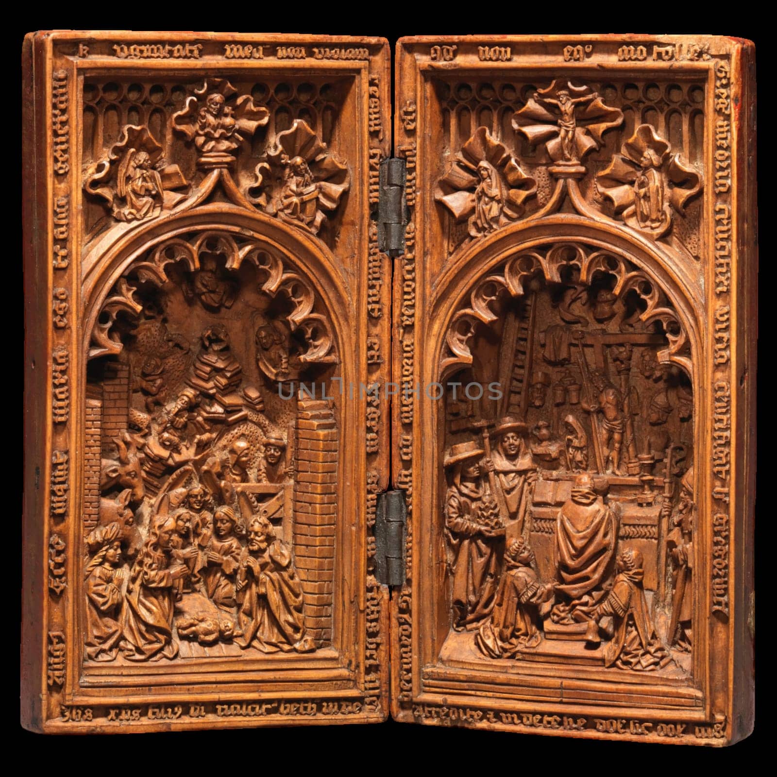 16th Century Netherlandish Ivory Diptych with Nativity and Mass of Saint Gregory