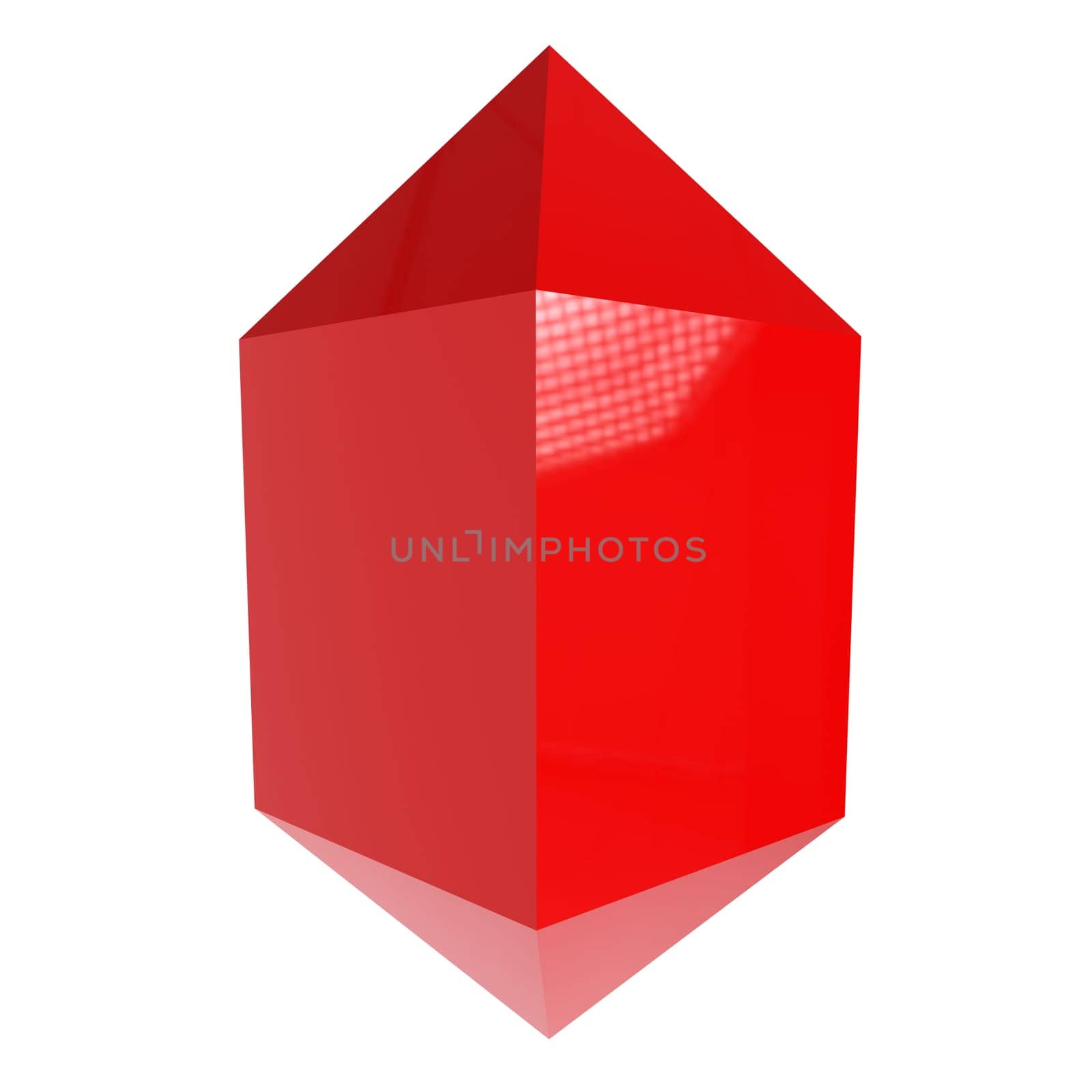 A bright red geometric solid stands out against a plain background, emphasizing its shape.