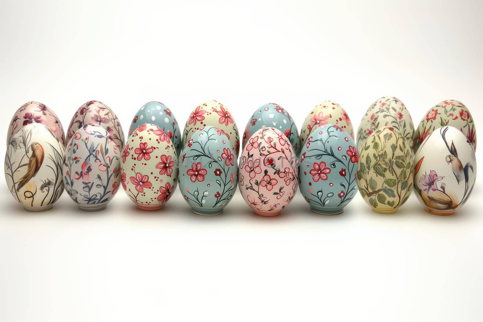 A delightful collection of beautifully decorated Easter eggs with intricate patterns and bright colors