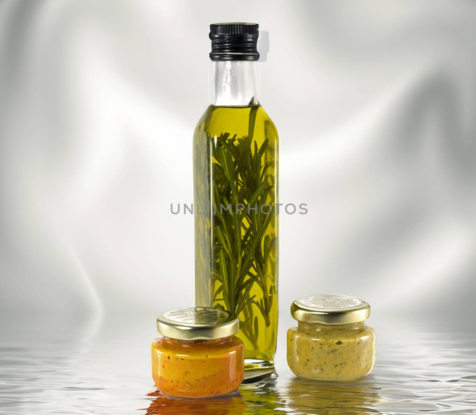 bottle olive oil with oregano isoalted on ai generated background