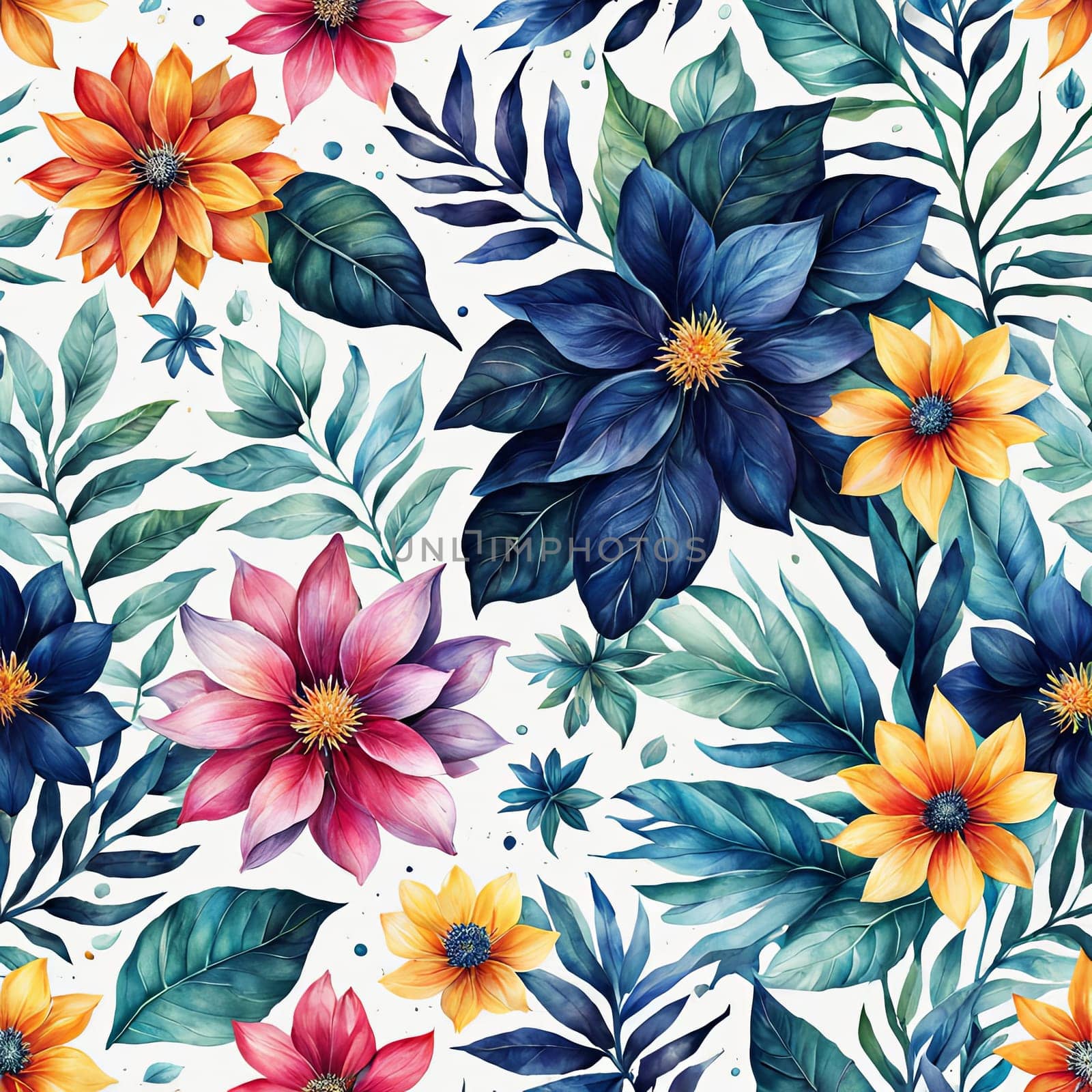 Stunning floral design featuring colorful blossoms, lush leaves. Pink white petals create captivating contrast. For project needing bold, dynamic visual with touch of nature, greeting card, background