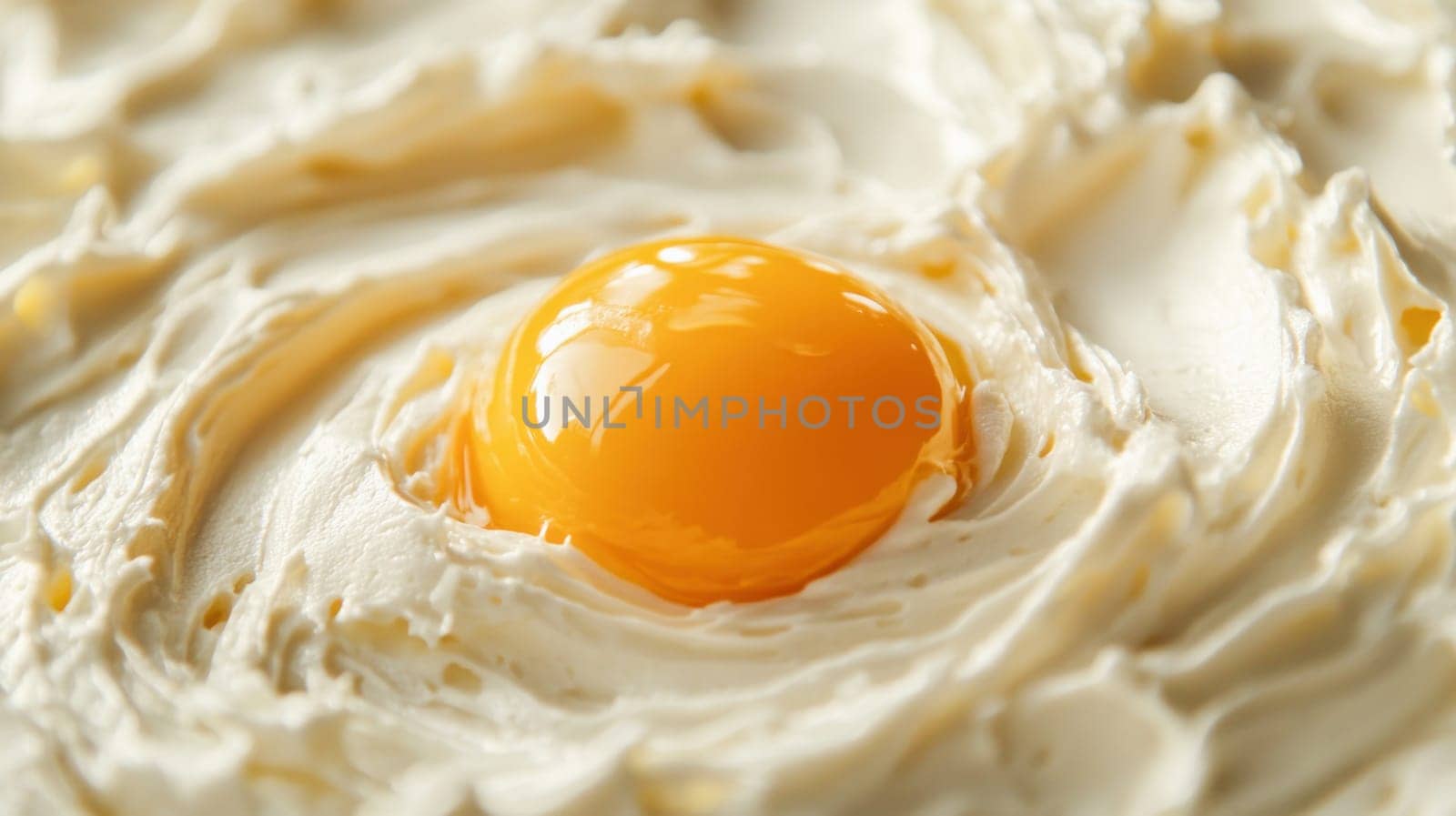 Raw egg yolk sits on bed of smooth butter, creating visually appealing and delicious combination