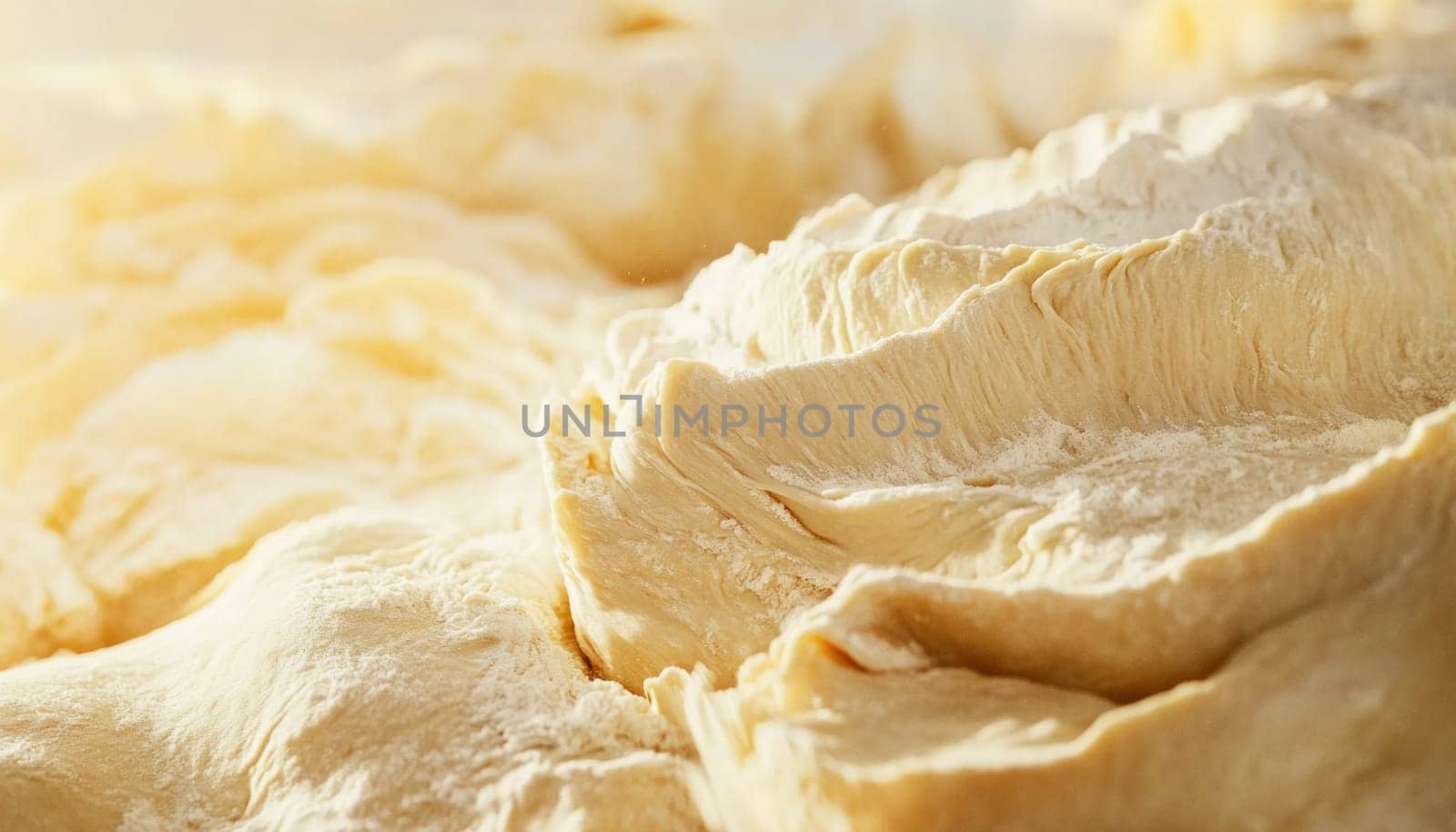 Close up of rising dough, showcasing its soft folds and airy texture, perfect for baking