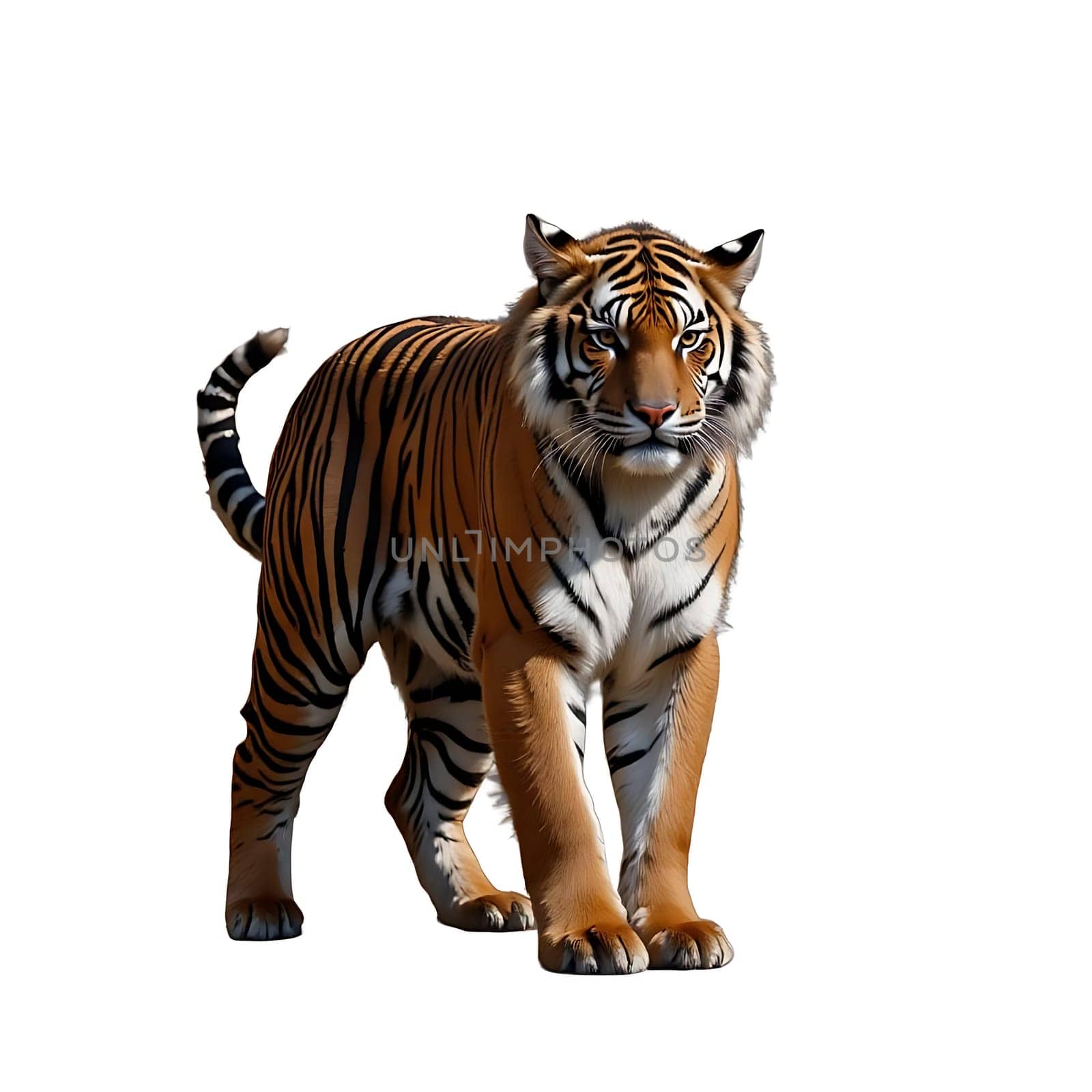 An isolated image of a tiger on a white background.