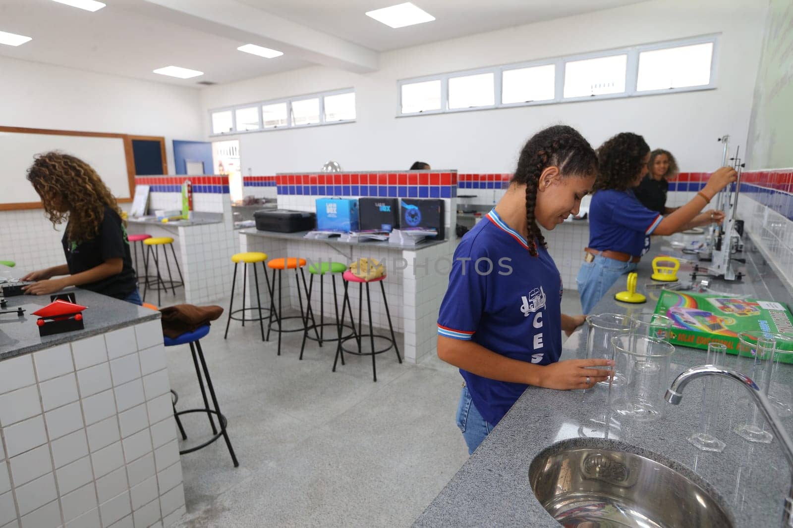 pilao arcado, bahia, brazil - november 13, 2024: students from a public school in the state of Bahia are seen in a science lab