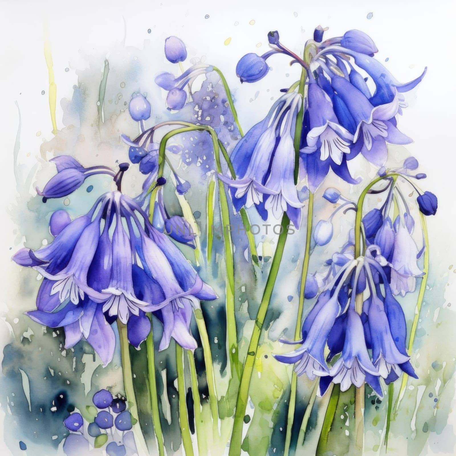 Vibrant watercolor illustration of purple flowers in bloom, showcasing intricate details and soft hues. Perfect for nature lovers, botanical themes, and artistic projects seeking colorful elegance