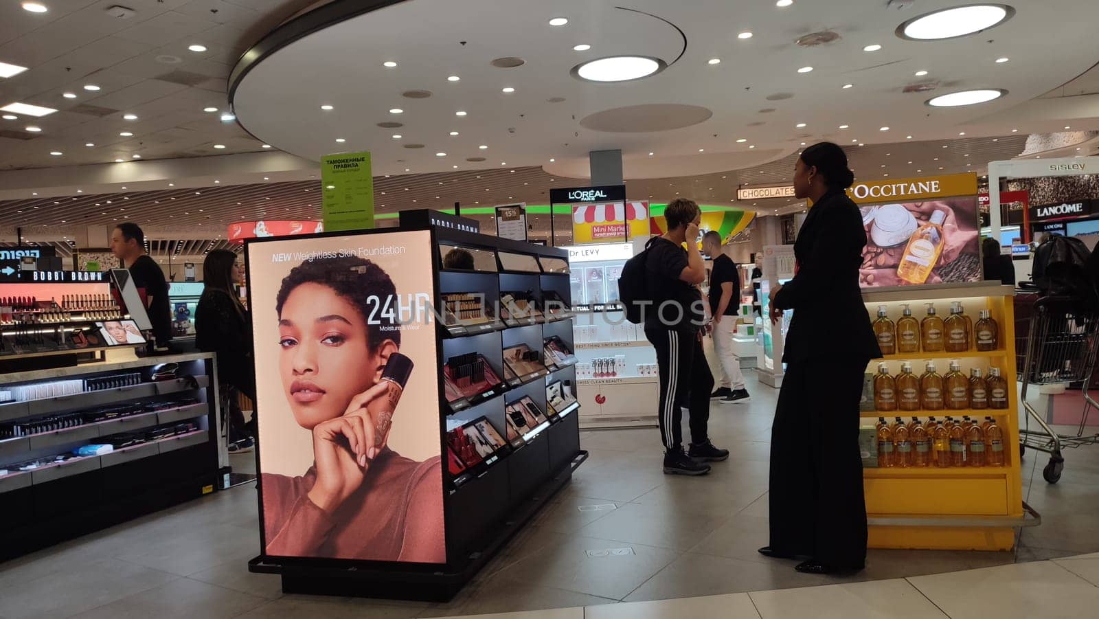 15 October 2024 Tel-Aviv Israel Ben Gurion airport, duty free shop, cosmetics department, body care products. High quality photo