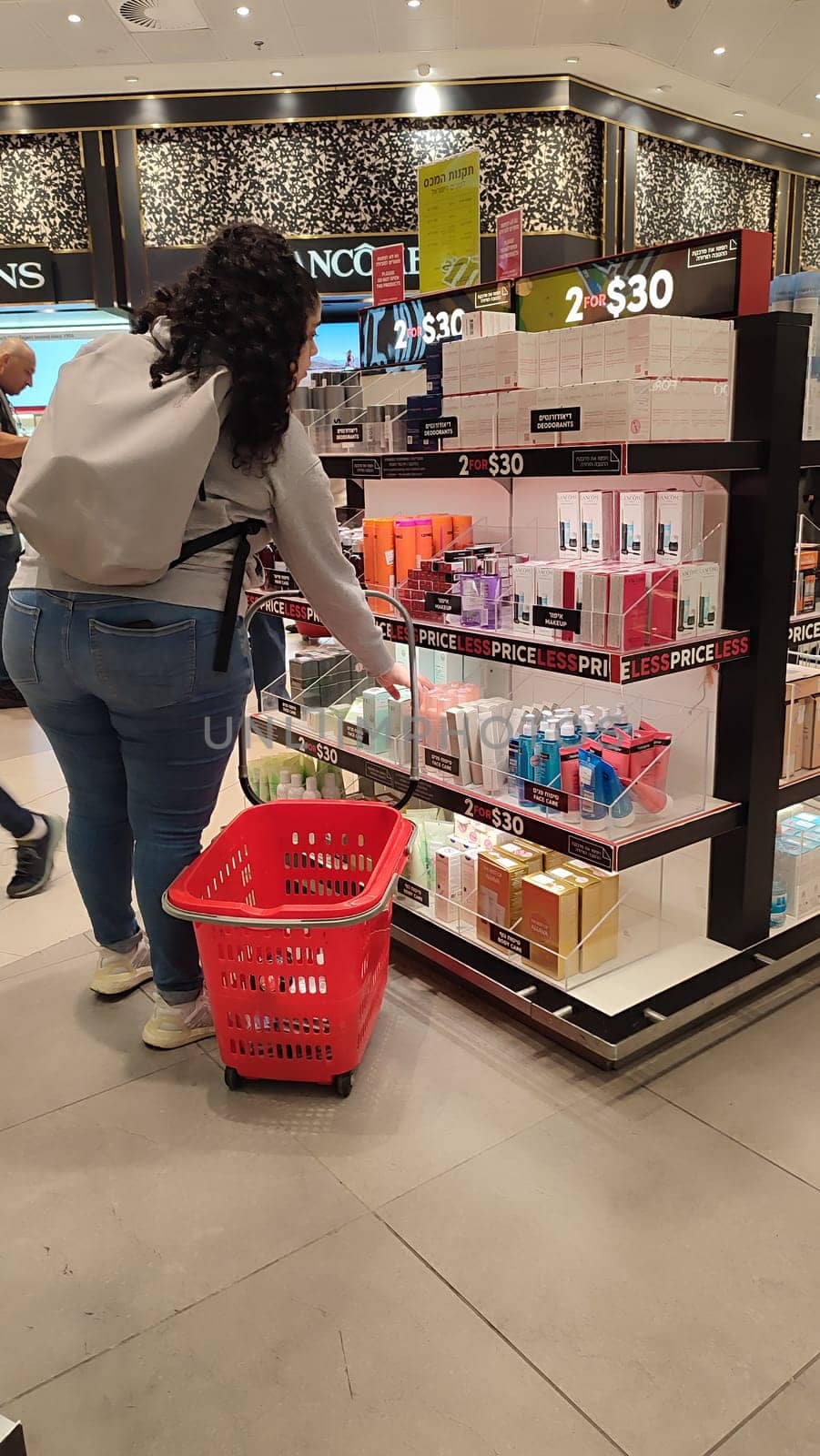 15 October 2024 Tel-Aviv Israel Ben Gurion airport, duty free shop, cosmetics department, body care products. High quality photo
