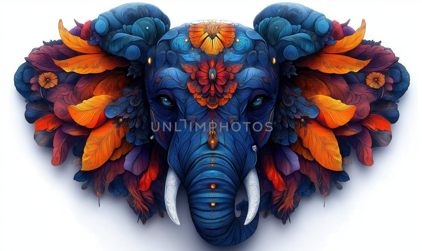 Multicolored elephant on a white background. Selective focus.