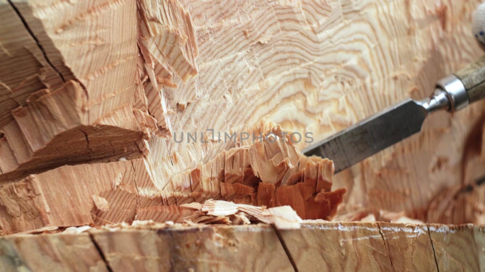Closeup of intricate wood grain expertly carved with precision, showcasing remarkable craftsmanship. Stock Clip