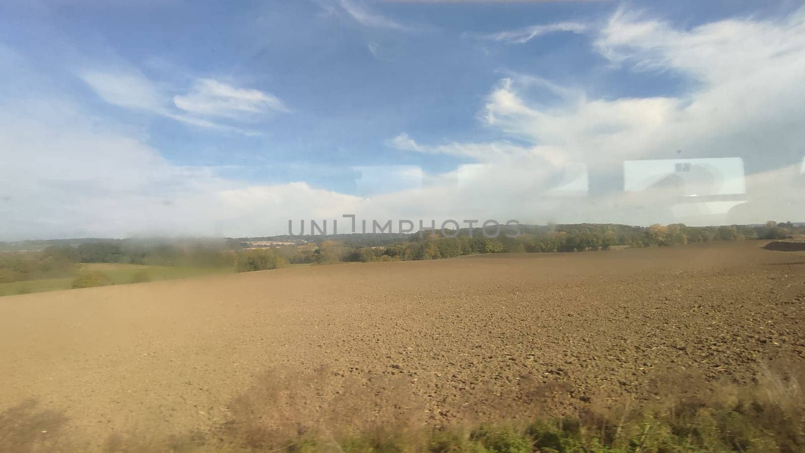 autumn landscape nature, green grass plain, gray sky clouds. High quality photo