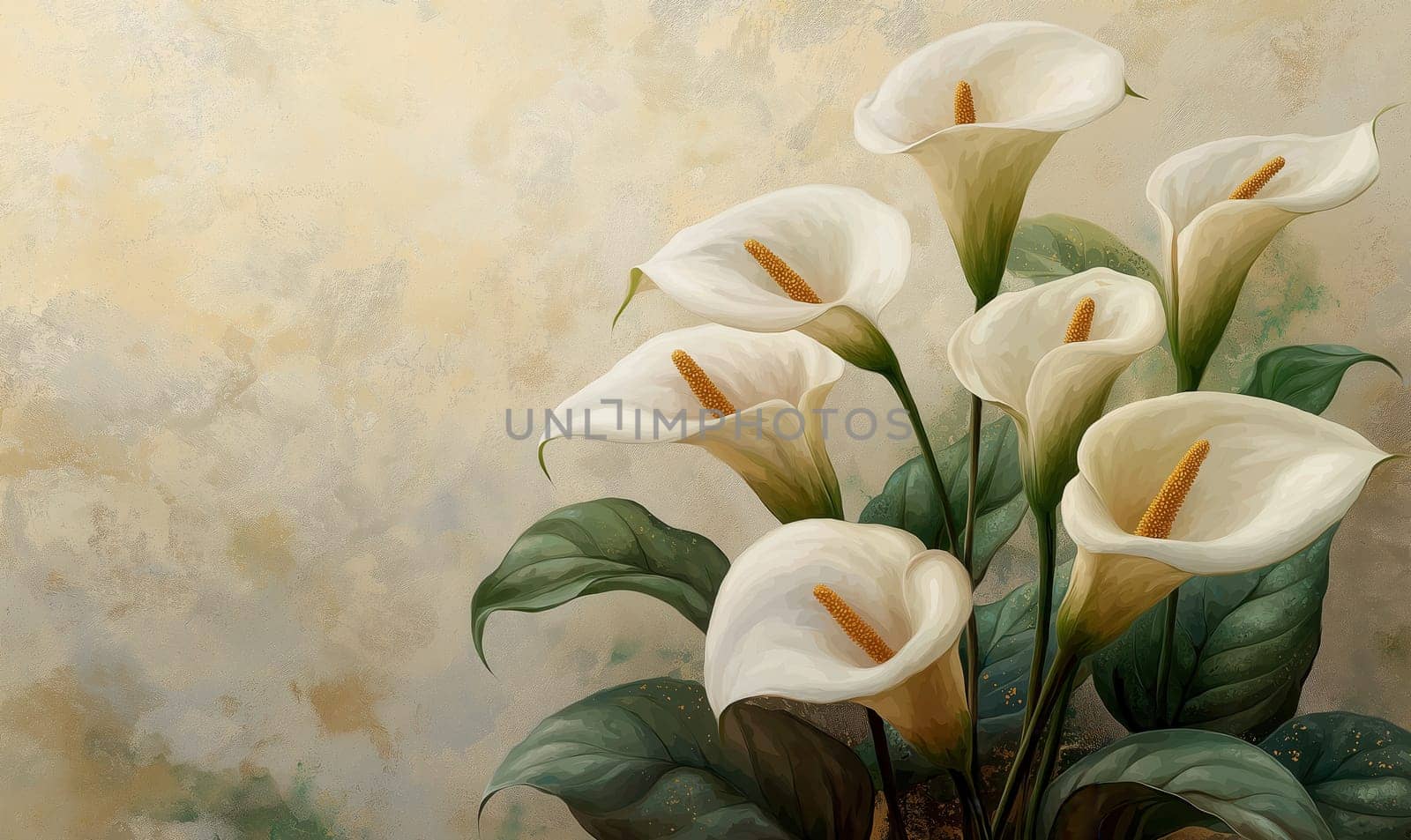 Delicate calla lily flowers on a light background, in vintage style. Selective focus..