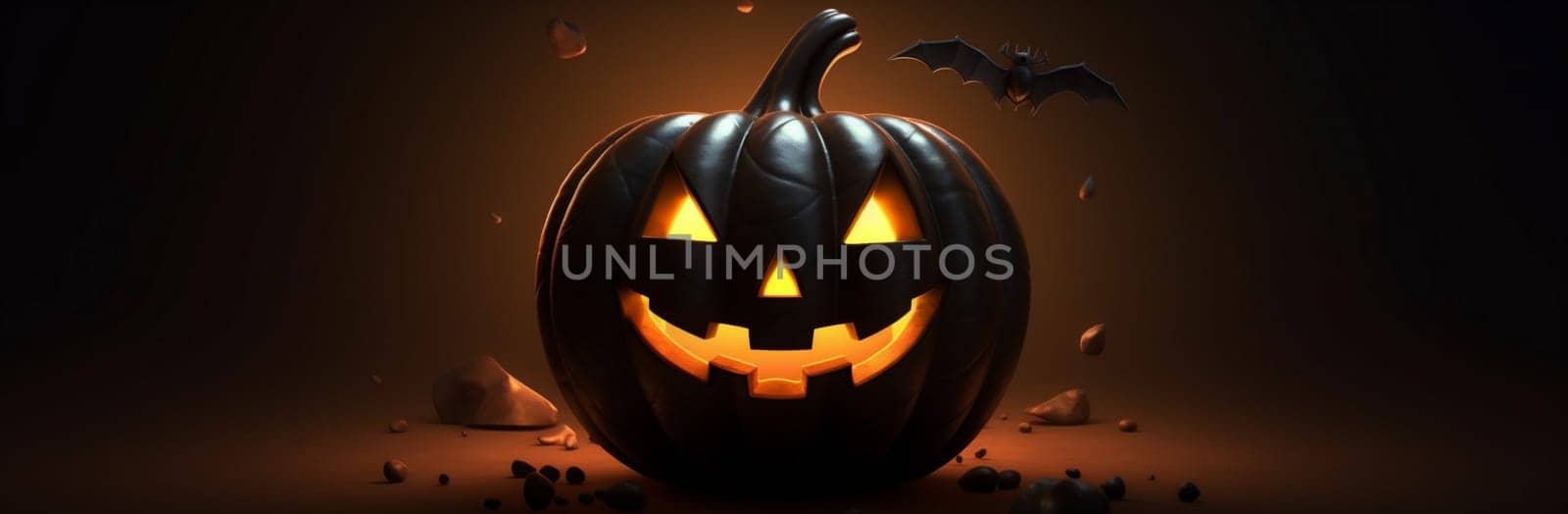 horror halloween table fear background pumpkin mystery night blue bat jack. Generative AI. by Vichizh