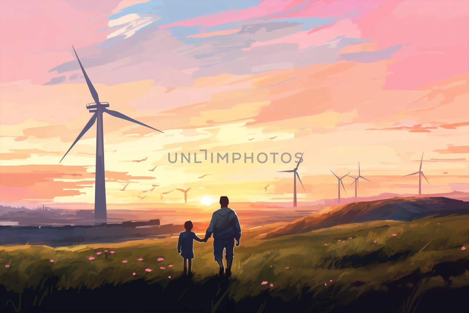 Summer together nature childhood love happy sky daughter lifestyle happiness electricity cheerful sunset beautiful father turbine fun family freedom