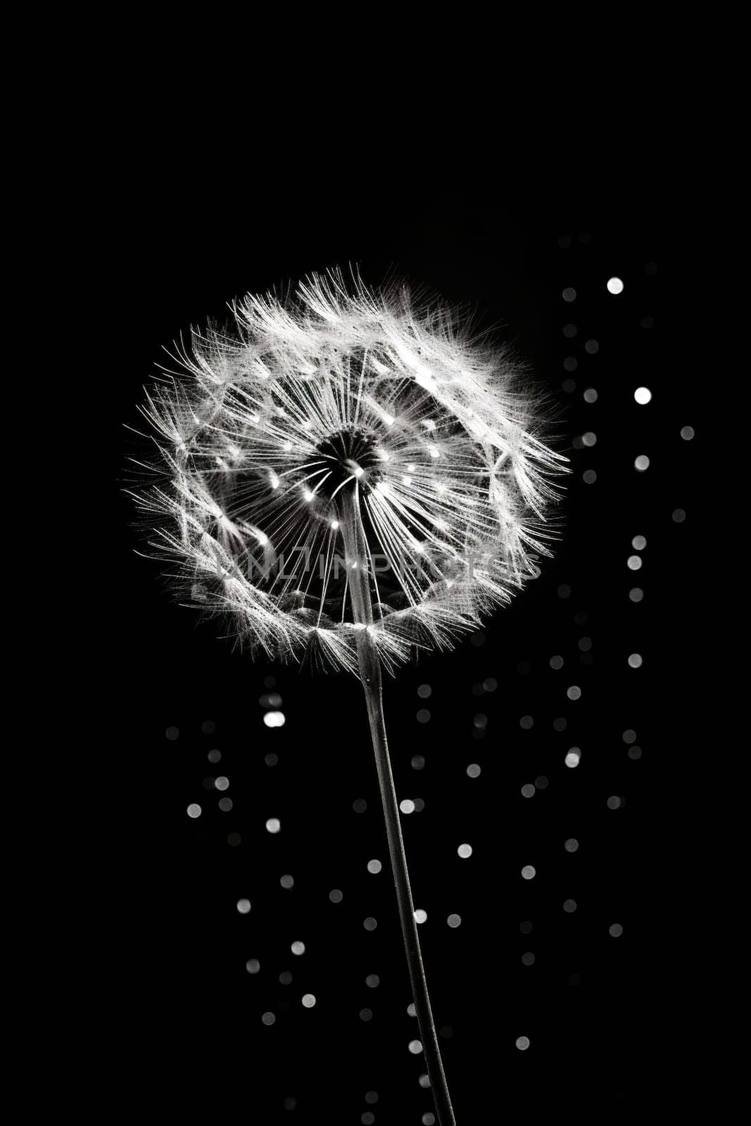 Drops flower dandelion black blowball beauty white macro monochrome art by Vichizh