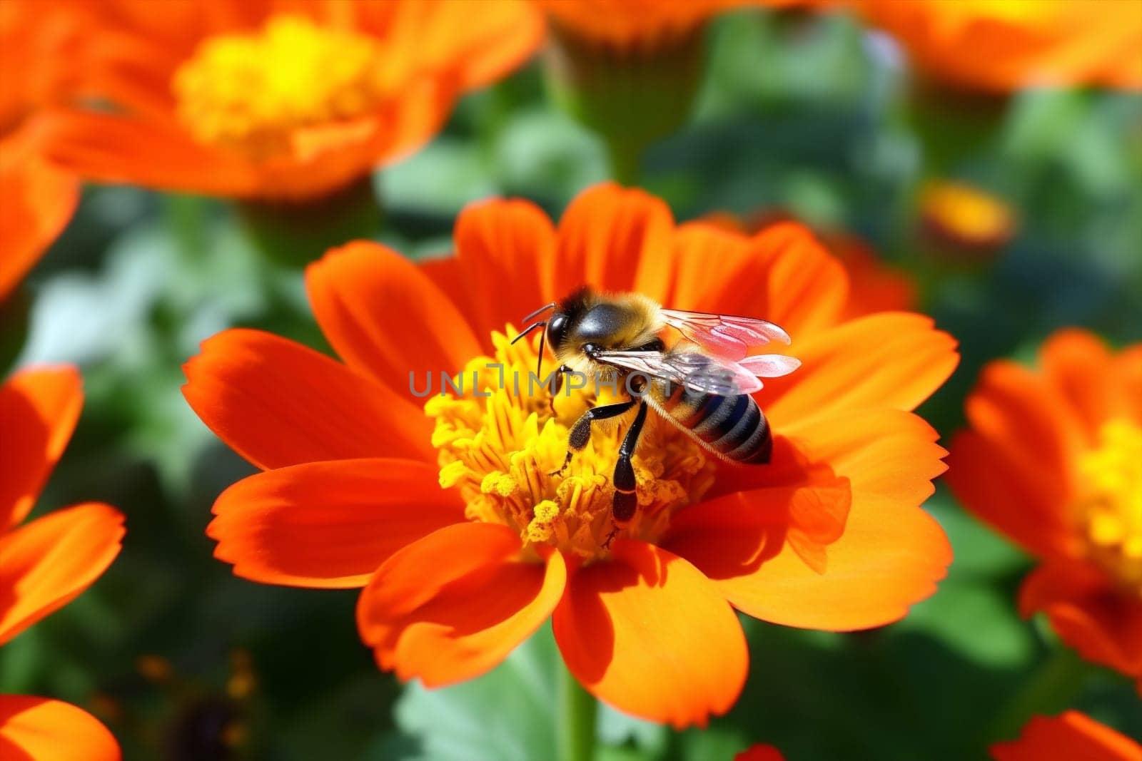 Honey blossom floral plant nectar pollination honey green flower summer nature macro beauty pollen bee garden yellow insect closeup bee flora orange