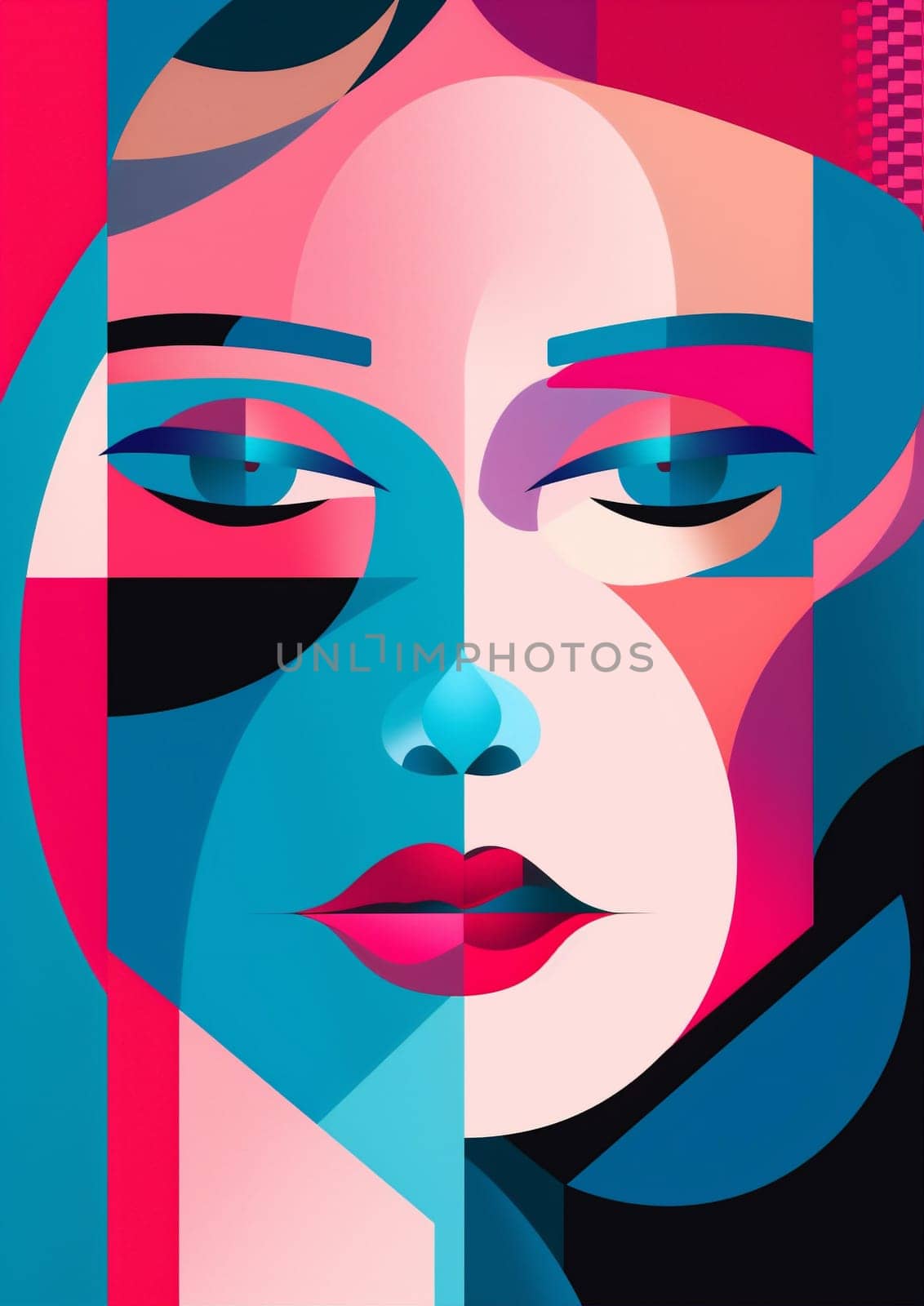 woman poster white abstract concept geometric portrait cubism modern facial art isolated symbol illustration minimal fashion design sign cubist element graphic face. Generative AI.