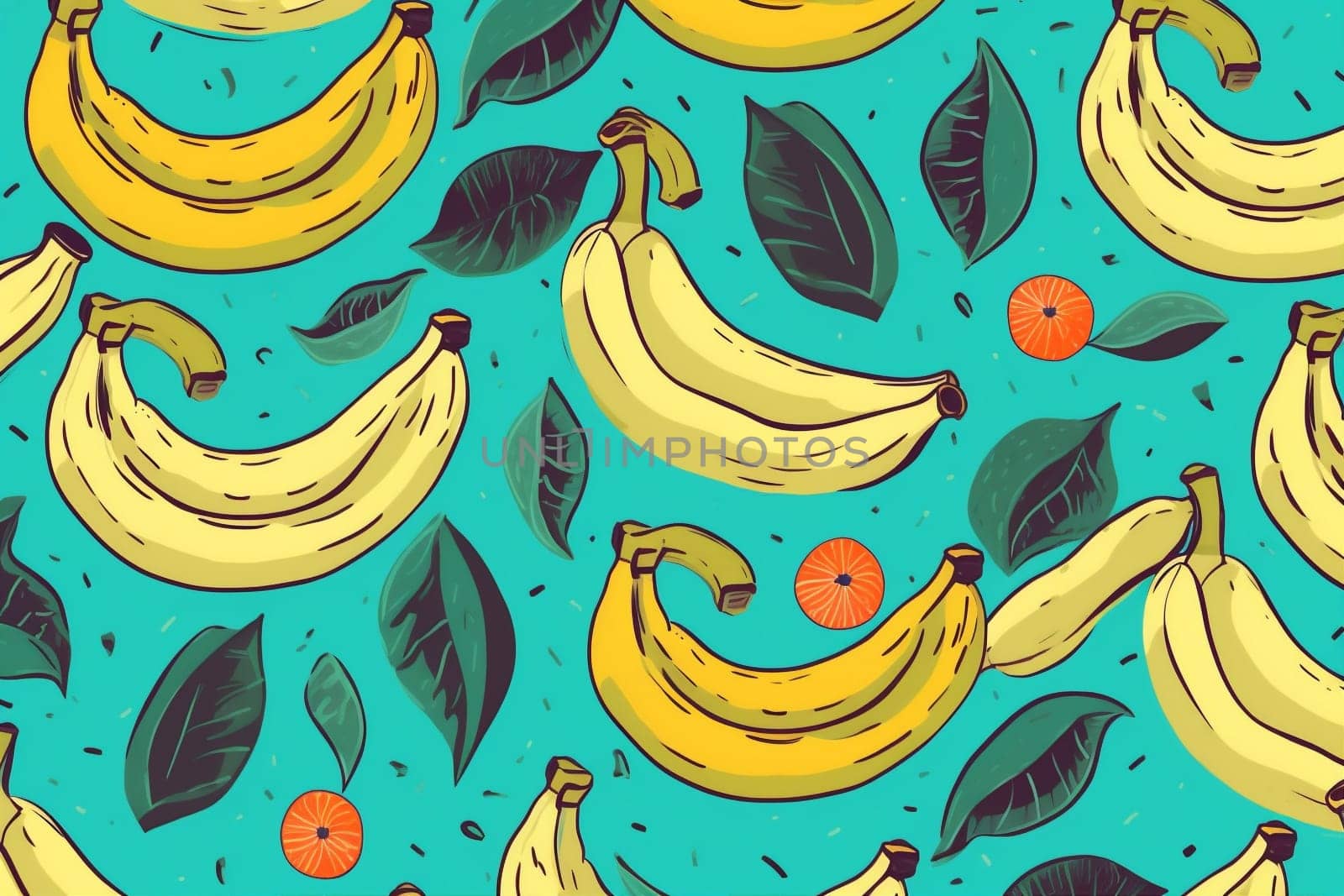 yellow food banana concept fruit trendy sweet pattern fresh blue background. Generative AI. by Vichizh