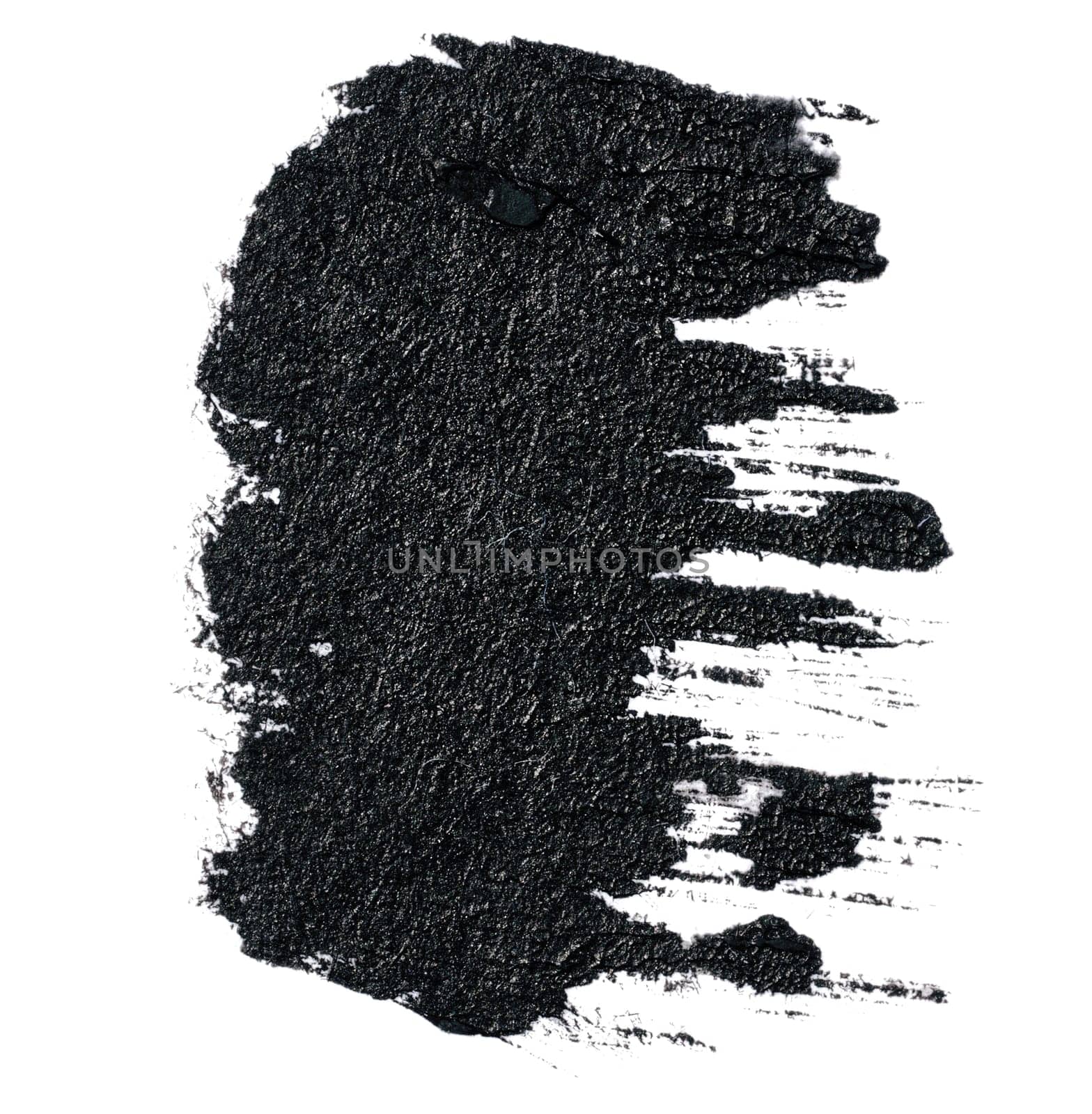 Black paint stroke with bristle brush, swatch isolated on white background by ndanko