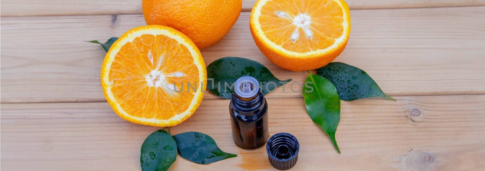 Essential extract of orange oil. Selective focus.