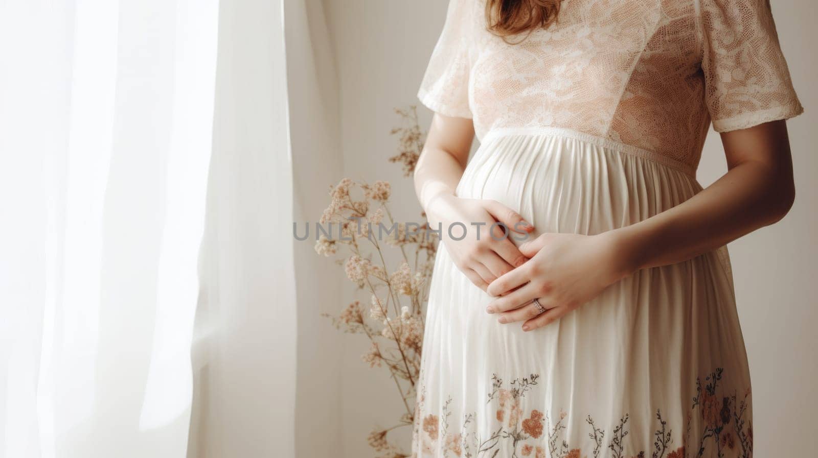 woman pregnant expecting maternity dress mom, ai by rachellaiyl