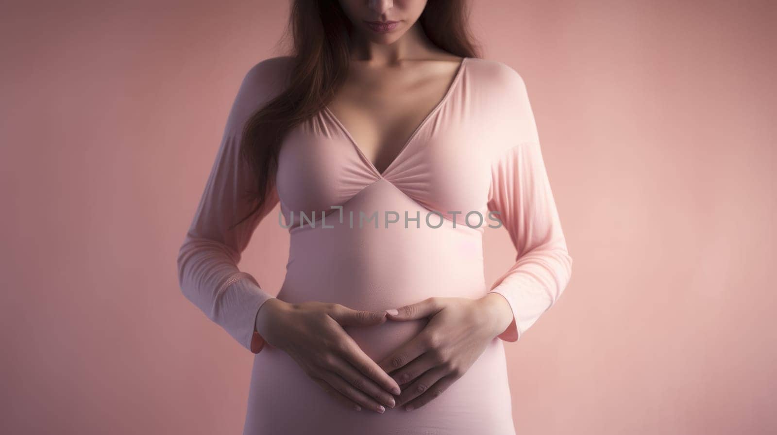 woman pregnant expecting maternity pink dress mom, ai by rachellaiyl