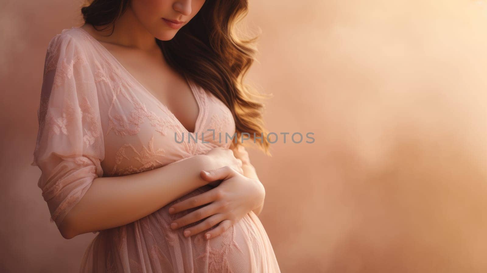 woman pregnant expecting maternity pink dress mom, ai